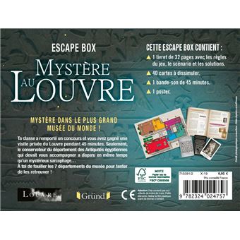 Escape box - Mystère au Louvre - Escape game enfant de 2 à 5 joueurs avec 40 cartes, 1 livret, 1 pos
