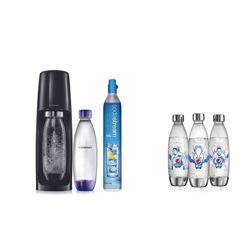 Machine à soda et eau gazeuse Sodastream Spirit Néon Grandient Noir + Lot de 3 bouteilles Sodastream UEFA Argent