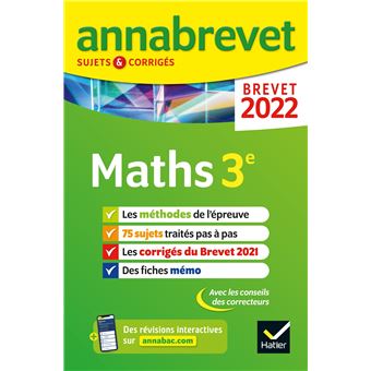 Annales du brevet Annabrevet 2022 Maths 3e
