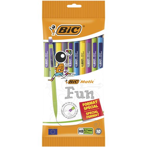 BIC Matic Fun Porte Mines 0 7 mm HB avec Gomme Parfait pour 'Ecole Couleurs Assorties Pochette Format Spécial de 10