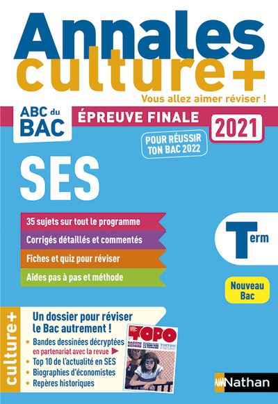 Annales Bac 2021 Sciences Economiques et Sociales - Terminale - Culture +