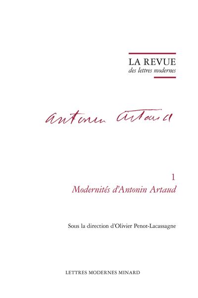 La revue des lettres modernes - modernités d'antonin artaud