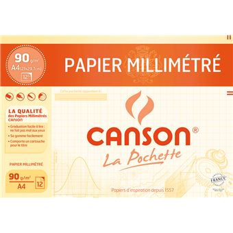 Pochette de 12 feuilles A4 Canson Papier millimétré Boîte de