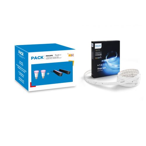 Pack de 2 Ampoules et 2 Lampes connectées Philips Hue Play Noir + Ruban lumineux Philips Hue Lighstrip Plus 2 m