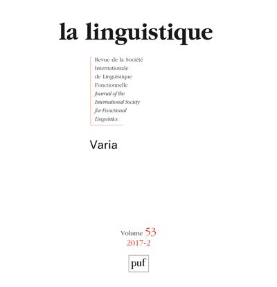 Linguistique 2017, vol. 53 (2) -  Collectif - broché