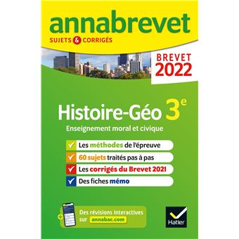 Annales du brevet Annabrevet 2022 Histoire-géographie EMC 3e