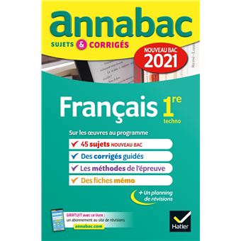 Annales du bac Annabac 2021 Français 1re technologique