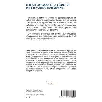 Le droit congolais et la bonne foi dans le contrat d'assurance
