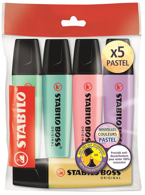 Ecopack de 5 surligneurs Stabilo Boss Original Pastel