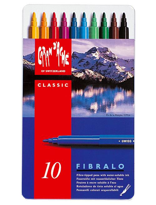 Caran d'Ache Fibralo Lot de 10 stylos fibre dans une bo&icirc;te en m&eacute;tal