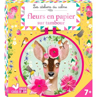 Fleurs en papier sur tambour - mini-boîte avec accessoires