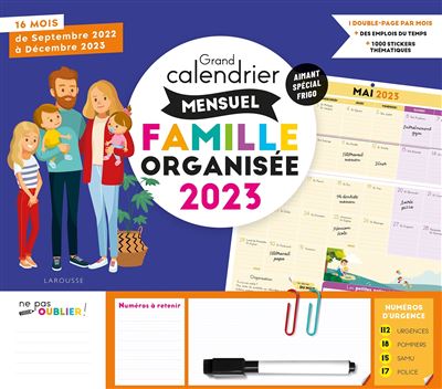 Grand calendrier mensuel famille organisée 2024 : Larousse: :  Livres
