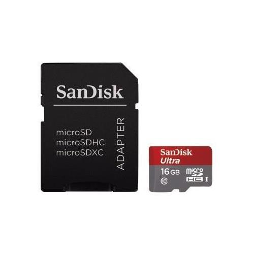 Carte Mémoire Sandisk Micro SDHC, 16 GO + Adaptateur SD