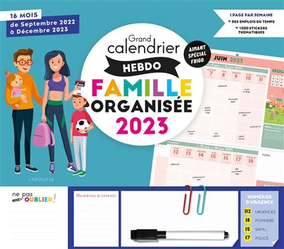 Le grand calendrier hebdomadaire de la famille organisée 2023
