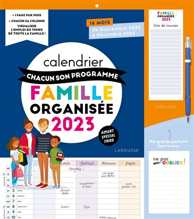 Calendrier chacun son programme Famille organisée 2023