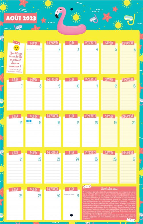 Calendrier Aout 2023 Enfant Organiseur Junior Mémoniak, Calendrier Mensuel Scolaire Pour Enfants Sept.  2022-Août 2023 - Dernier Livre De Editions 365 - Précommande & Date De  Sortie | Fnac