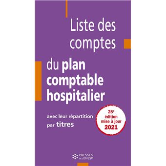 Liste des comptes du plan comptable hospitalier avec leur répartition par titres 2021