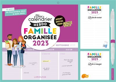 Le petit calendrier hebdo de la famille organisée 2022 - 2023