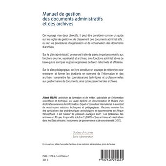 Manuel de gestion des documents administratifs et des archives