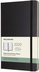 Agenda 2020 Semainier Horizontal Grand Format Noir Rigide