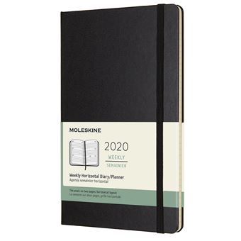 Agenda 2020 Semainier Horizontal Grand Format Noir Rigide