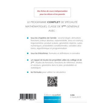Mathématiques 1ère Synthèse de cours et livret de formules