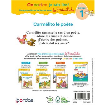 Cocorico Je sais lire ! premières lectures avec les P'tites Poules - Carmélito le poète - niveau 1