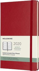 Agenda 2020 Semainier Horizontal Grand Format Rouge Rigide