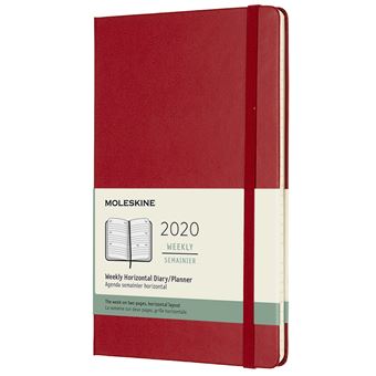 Agenda 2020 Semainier Horizontal Grand Format Rouge Rigide