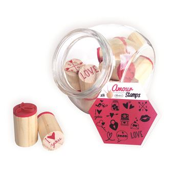 Aladine Stampo Lovely Love - Set Da 15 Timbri In Legno Con Inchiostro Per Bambini (7-11 Anni)