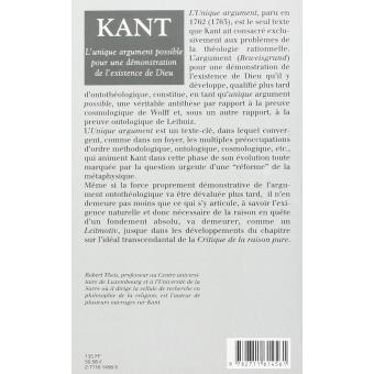 L'unique argument possible d'une démonstration de l'existence de Dieu