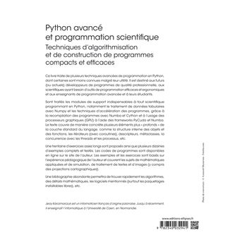 Python avancé et programmation scientifique - Techniques d'algorithmisation et de construction de programmes compacts et efficaces