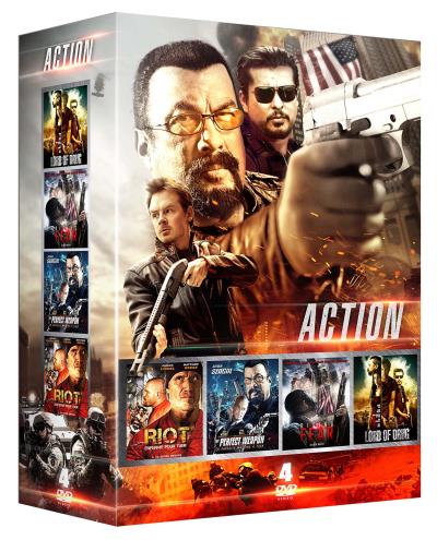 Action/coffret 4 films/lord of drug/rising fear/riot