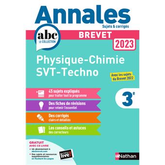 Annales Brevet 2023- Physique Chimie - SVT - Techno - Corrigé