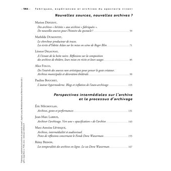 Fabriques, expériences et archives du spectacle vivant