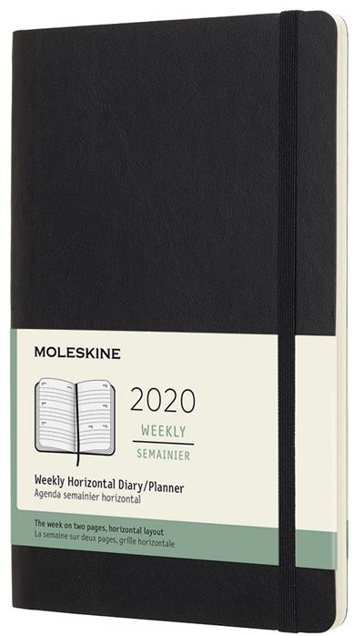 Agenda 2020 Semainier Horizontal Grand Format Noir Souple