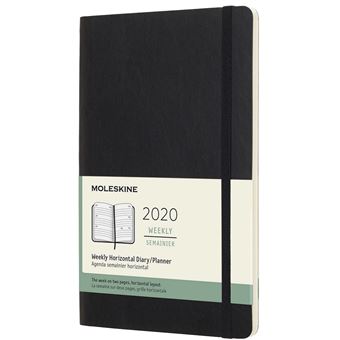 Agenda 2020 Semainier Horizontal Grand Format Noir Souple