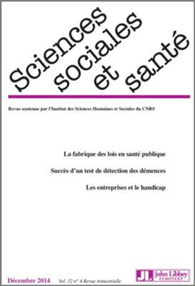 Revue Sciences sociales et santé - Vol 32 - N°4/2014