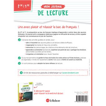 Mon journal de lecture - Lire avec plaisir et réussir le bac de français