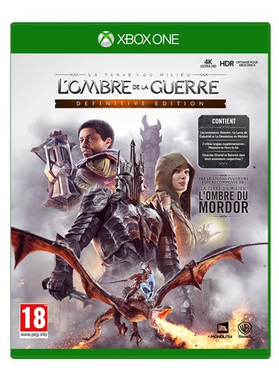 Pochette avant du jeu La Terre du Milieu L'Ombre de la Guerre Edition Définitive Xbox One