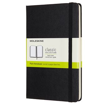 Carnet classique format moyen Moleskine à pages blanches couverture rigide Noir