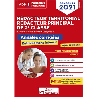 Concours Rédacteur territorial et Rédacteur principal 2e classe - Catégorie B - Annales corrigées