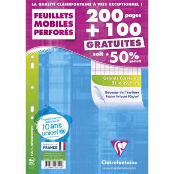 Clairefontaine - Étui De Feuillets Grands Carreaux 17x22cm - 200 Pages Papier Velin 90g - Perforé 2 Trous - Fabriqué En France