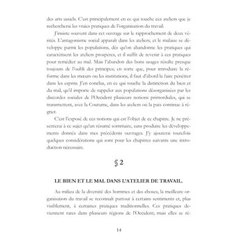 L'organisation du travail, selon la coutume des ateliers et la loi du Décalogue