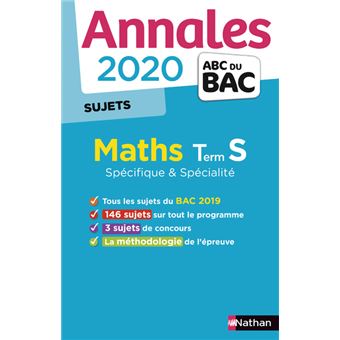 Annales BAC 2020 Maths Term S - Spécifique + Spécialité - Sujets