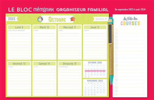 Mini-organiseur familial L Essentiel Mémoniak, calendrier mensuel (sept.  2023- déc. 2024) - broché - Collectif, Livre tous les livres à la Fnac