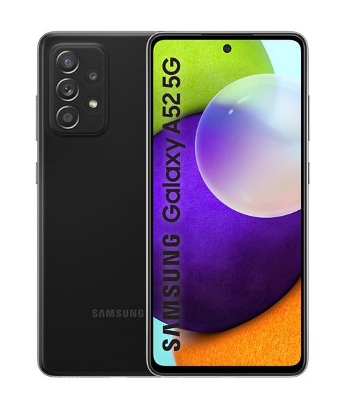 Samsung Galaxy A52 5G - 5G smartphone - double SIM - RAM 6 Go / Mémoire interne 128 Go - microSD slot - écran OEL - 6.5 - 2400 x 1080 pixels - 4x caméras arrière 64 MP, 12 MP, 5 MP, 5 MP - front camera 32 MP - noir génial