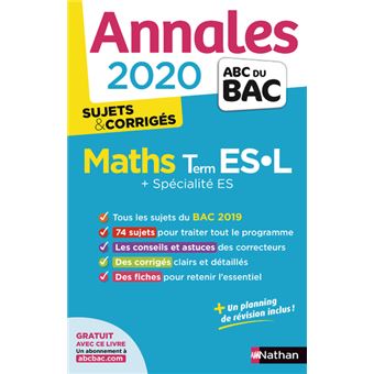 Annales BAC 2020 Maths Term ES-L - Spécialité ES - Sujets & corrigés