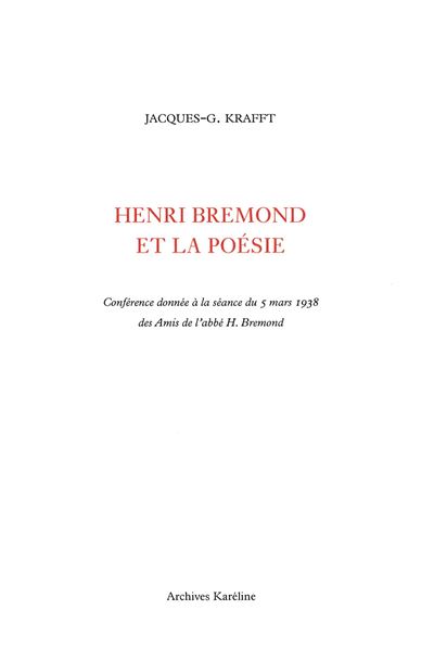 Henri bremond et la poesie conference donnee a la seance du