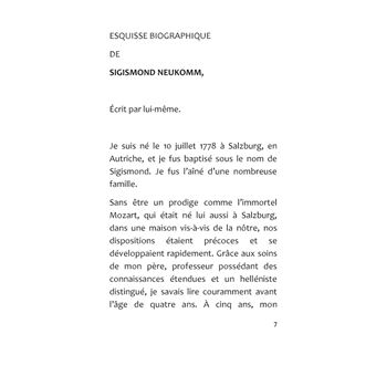 Esquisse Biographique de Sigismond Neukomm,  Écrit par lui-même.
